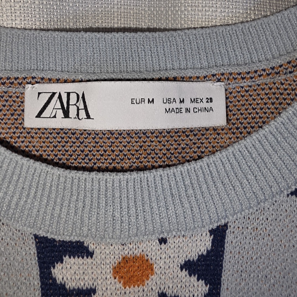 ZARA Women's Vest Size M Blue White Daisy Flower Cropped Knit - Picture 7 of 7